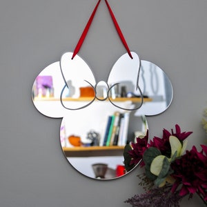 Inspiré de Minnie Mouse, joli miroir acrylique tête de souris, avec noeud papillon, décoration murale pour chambre d'enfant, miroir pour chambre d'enfant, enseigne murale, miroir incassable