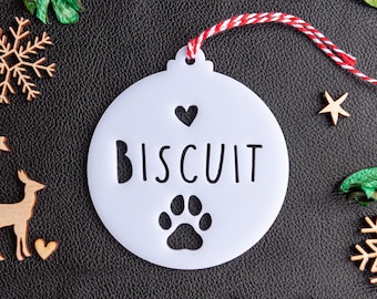Personalised Pet Christmas Bauble Gift, Dog Christmas Decoration, Pet Christmas Bauble, Pet  Paw Christmas Tree Ornament, White, CX22
