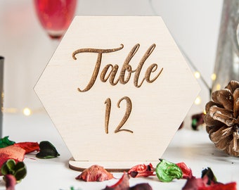 Wooden Wedding Table Number, Wedding Table Decoration, Personalised Table Number, Wedding Reception Table Card, Hexagon Number, Minimalist