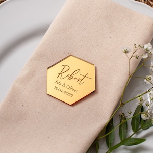 Tarjeta con nombre para el lugar de la boda, nombres de los invitados a la boda con espejo hexagonal, regalos de boda, tarjetas con nombre para el lugar de cumpleaños, decoración de la mesa de la boda, plano de asientos para los invitados