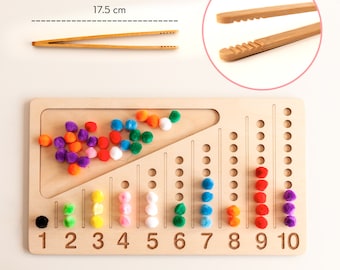 Wood Counting Board Personalised, Number 1-10 wood , Waldorf Montessori Pre School Math Board , Home schooling Sensory Board Colour Sorting