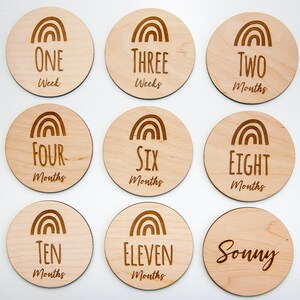 Discos de hitos para bebés de madera, 9 SET de doble cara, tarjetas de hitos, regalo de baby shower, regalo para bebés nuevos, accesorios fotográficos para recién nacidos, marcadores de hitos