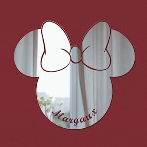 Personalised Minnie Mouse Inspired, Mirror, Cute Mouse Head Acrylic Mirror, Bow Tie, Nursery Wall Décor, Kids Mirror, Shatterproof Mirror
