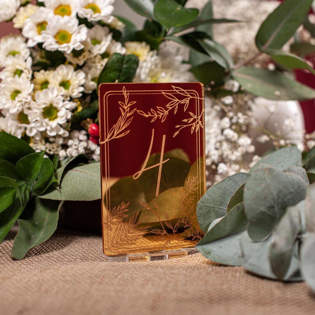 Mirrored Table Numbers Laser Engraved Gold Mirror Table Numbers, Mirrored Acrylic Wedding ...
