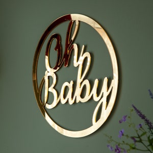Oh Baby Sign Hoop Mirror, Acrylic Mirror, Flower Wall Sign, Baby Shower, Baby Name Sign, Photo Prop, Nursery Sign Decoration, Mum to be Gift image 2