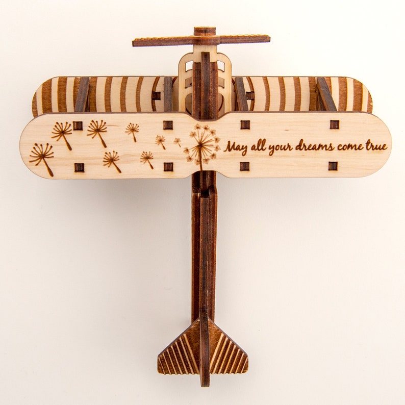 Personalised Wooden Plane Toy, Unique Birthday Gift as Keepsake, Biplane with wings Personalised, Decorative airplane, Kids Room Decoration image 7