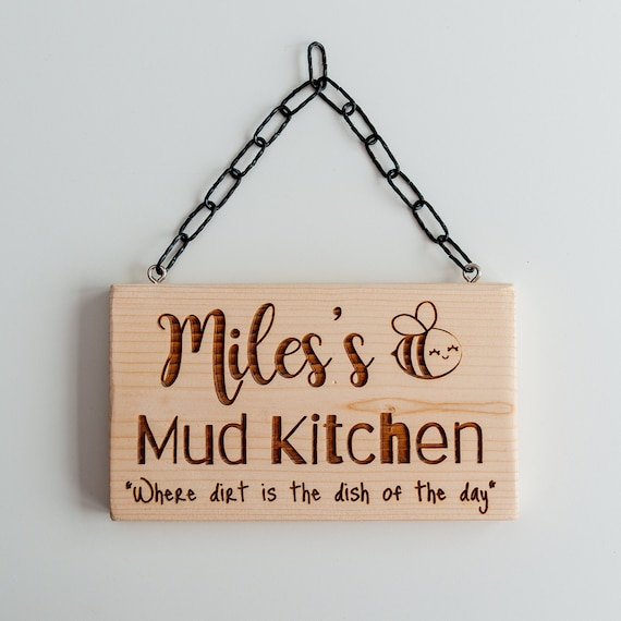 Personalized Mud Kitchen Sign: Engraved Wood Playhouse Decor