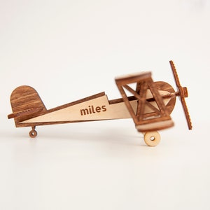 Personalised Wooden Plane Toy, Unique Birthday Gift as Keepsake, Biplane with wings Personalised, Decorative airplane, Kids Room Decoration image 6