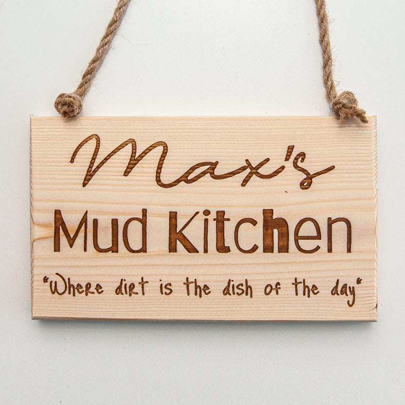 Personalised Mud Kitchen Sign, Personalised Wooden Sign, Wooden Plaque, Room Sign, Kids playhouse sign, Play Kitchen Sign, Nursery Door Sign Style 2
