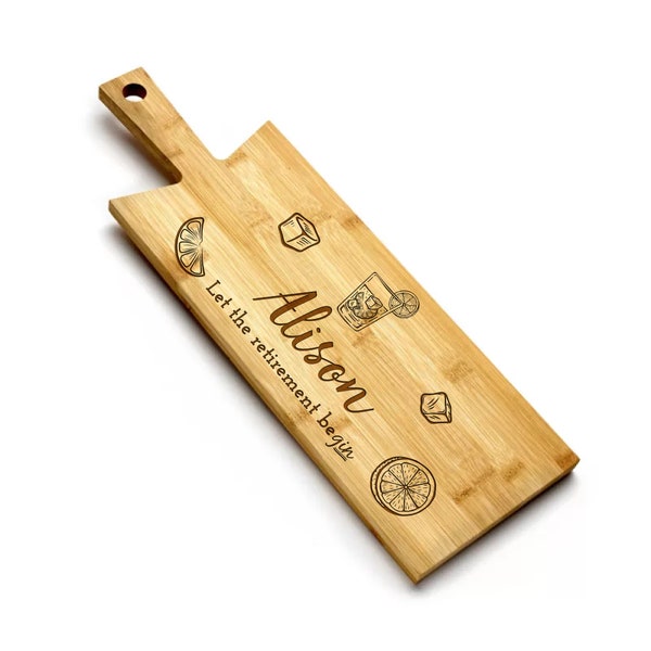 Retirement Gift Personalised Wide Bamboo Serving Board, Gin and Tonic Board, G&T Gift, Foodie Quotes, Cheese Board, Sushi Board, Tapas Board