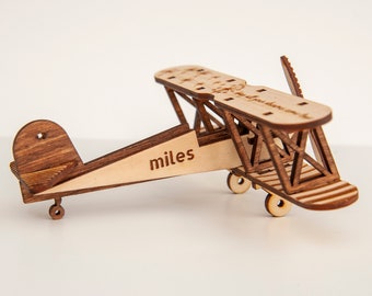 Personalised Wooden Plane Toy, Unique Birthday Gift as Keepsake, Biplane with wings Personalised, Decorative airplane, Kids Room Decoration
