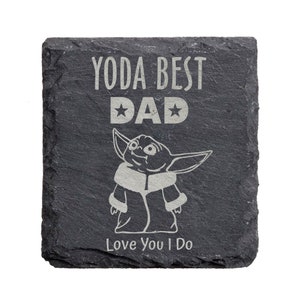 Cadeau personnalisé pour la fête des pères, dessous de verre carré en ardoise Baby Yoda, Mandalorian Star Wars, cadeau sur mesure pour la fête des pères, Yoda Best Dad, je t'aime
