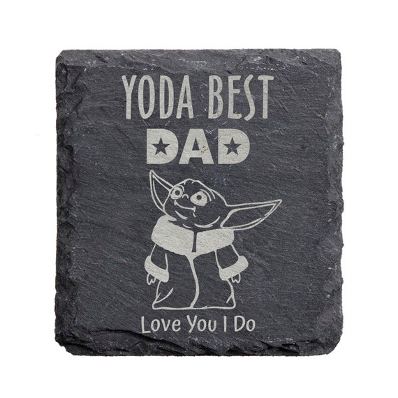 Personalised Fathers Day Gift, Baby Yoda Square Slate Coaster, Mandalorian Star Wars, Bespoke Father's Day Gift, Yoda Best Dad Love you I Do