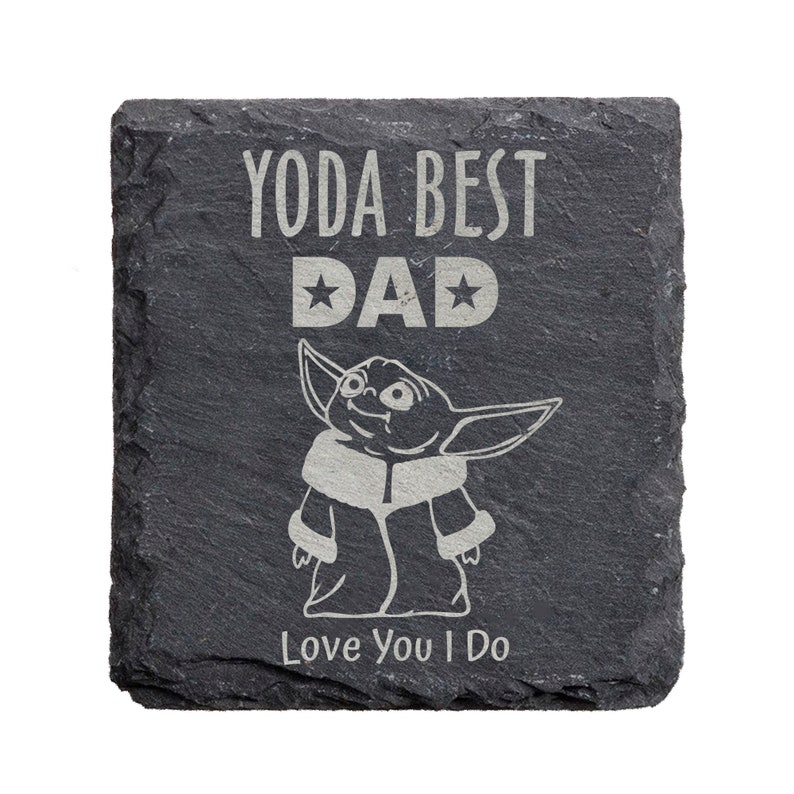 Personlig fars dag-present, Baby Yoda fyrkantig skifferunderlägg, Mandalorian Star Wars, Skräddarsydd fars dag-present, Yoda bästa pappa älskar dig, det gör jag Square