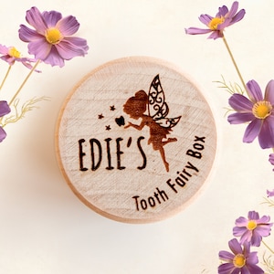 Caja de hadas de los dientes, personalizada, caja de dientes de madera, caja de recuerdos grabada, baratija de madera, olla de madera maciza, soporte de dientes perdidos, nuevo regalo para bebés, TF07