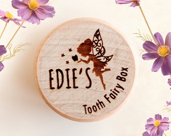 Tooth Fairy Box, Personalised, Wooden Tooth Box, Engraved Keepsake Box, Wood trinket, Solid Wood Pot, Lost Tooth Holder, New Baby Gift, TF07