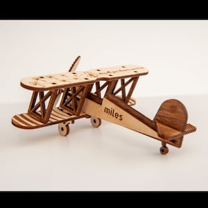 Personalised Wooden Plane Toy, Unique Birthday Gift as Keepsake, Biplane with wings Personalised, Decorative airplane, Kids Room Decoration image 4