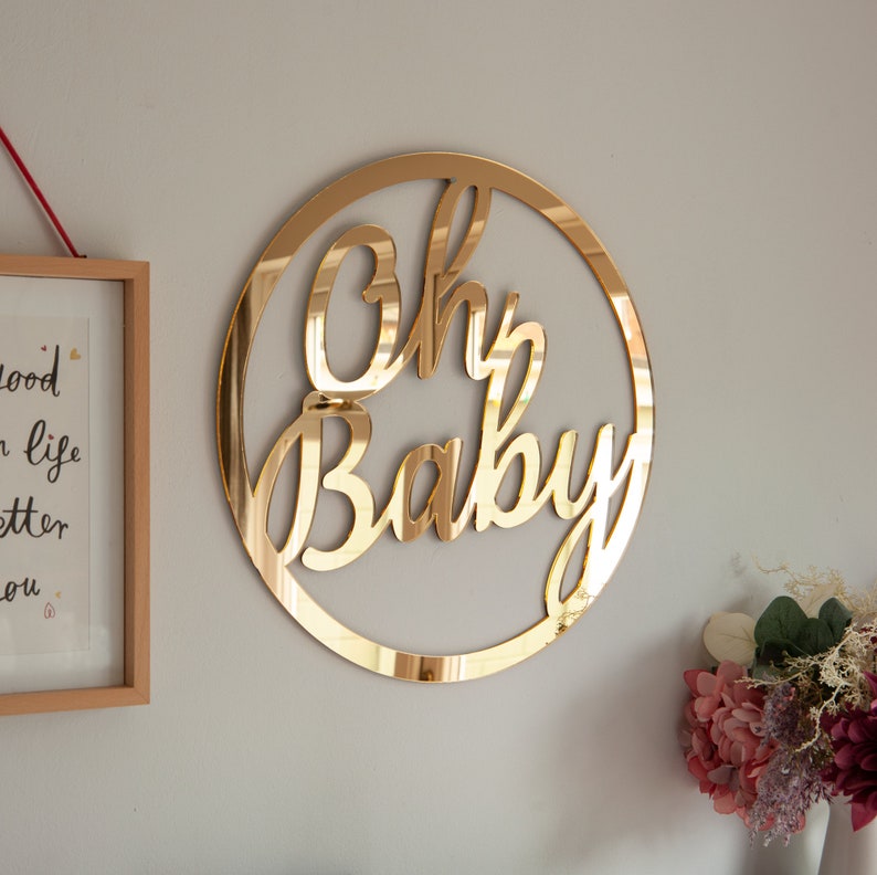 Oh Baby Sign Hoop Mirror, Acrylic Mirror, Flower Wall Sign, Baby Shower, Baby Name Sign, Photo Prop, Nursery Sign Decoration, Mum to be Gift image 4