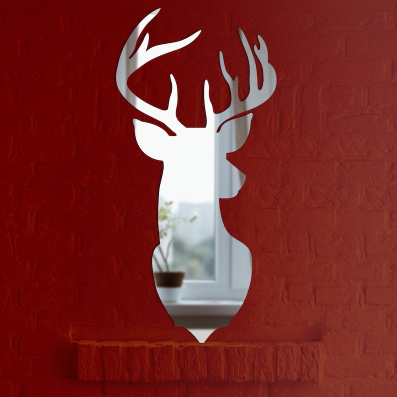Silver Acrylic Stag Mirror: Rustic Animal Wall Art image 1
