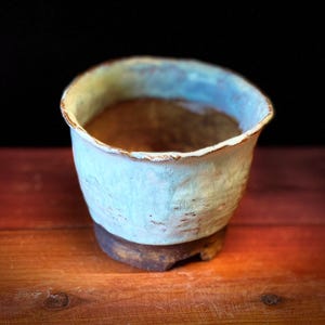 Blue Handmade Succulent Pot, 5” Round Hand Built Planter with drainage hole