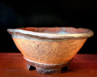 Handmade Succulent Pot, Textured Folded Rim, 9” Hand Built Pot, Planter with drainage hole