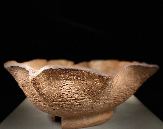 Rippled Brown Handmade Hand Sculpted, Textured 10” Handmade Succulent Pot