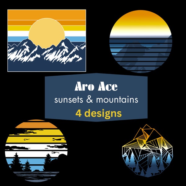 AroAce Pride Sunsets & Mountains PNG download, Aro Ace Aromantic Asexual T-shirt designs, Instant Digital Download