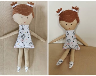 Mixed-race doll in felt and cotton