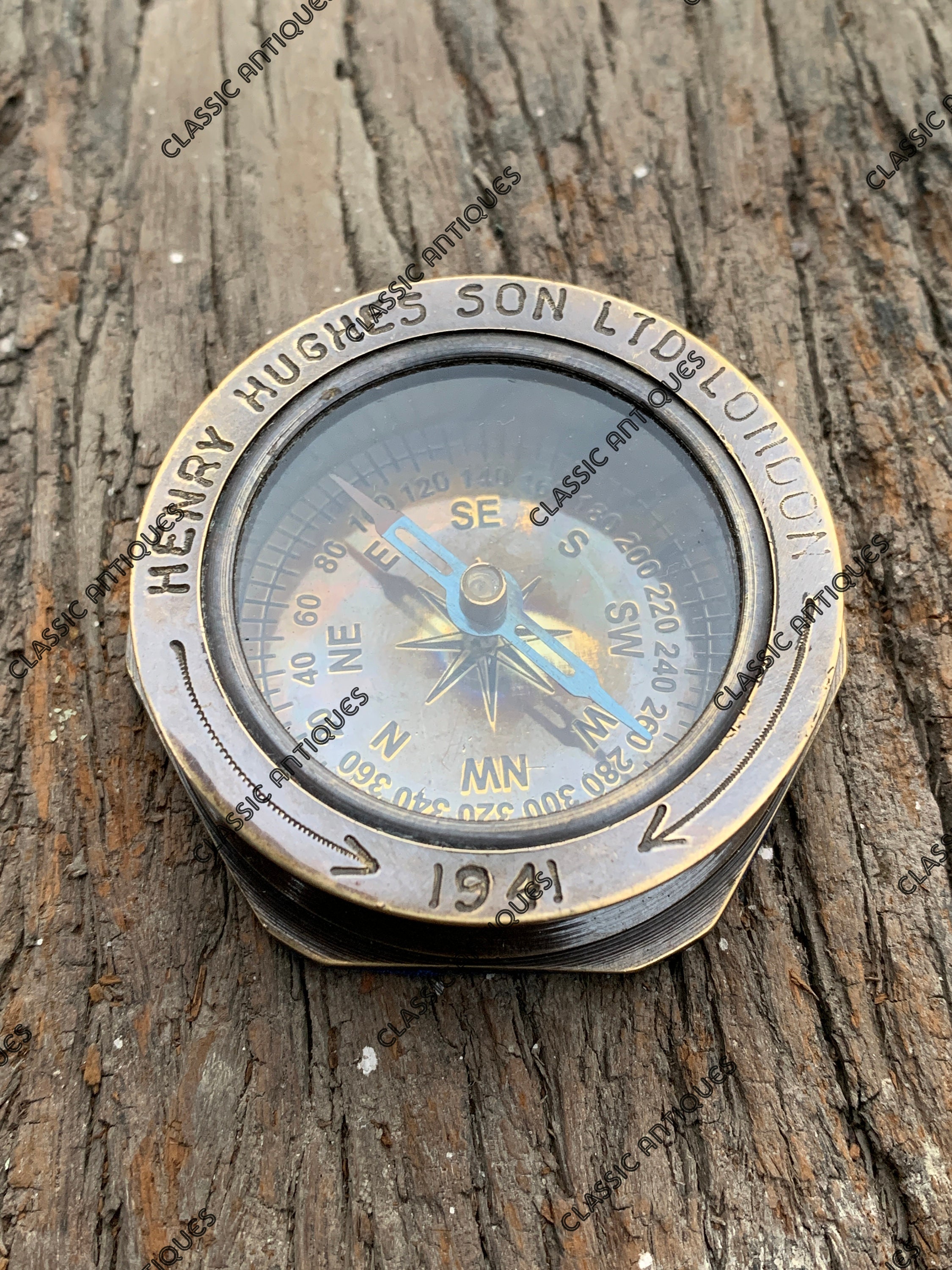 Push Button Compass Brass Sundial Compass Pocket Compass Etsy
