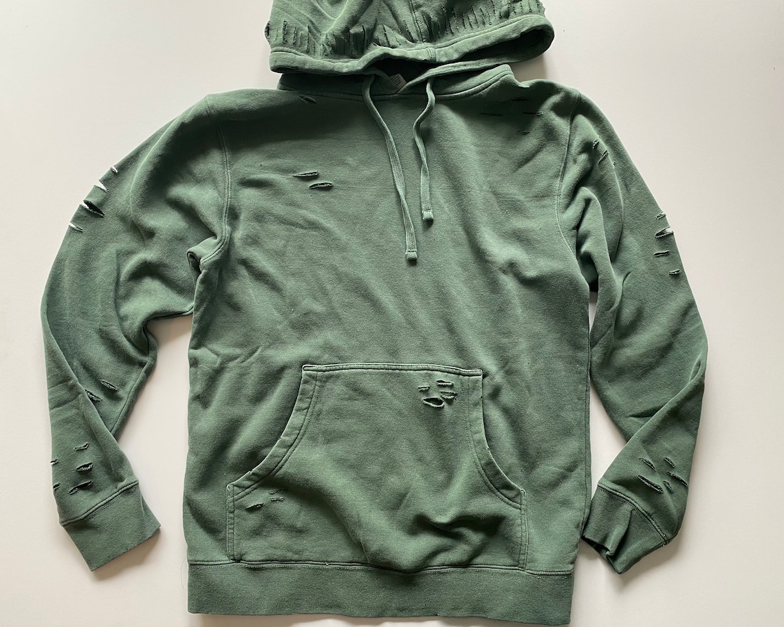 Distressed Hooded Sweatshirt Etsy
