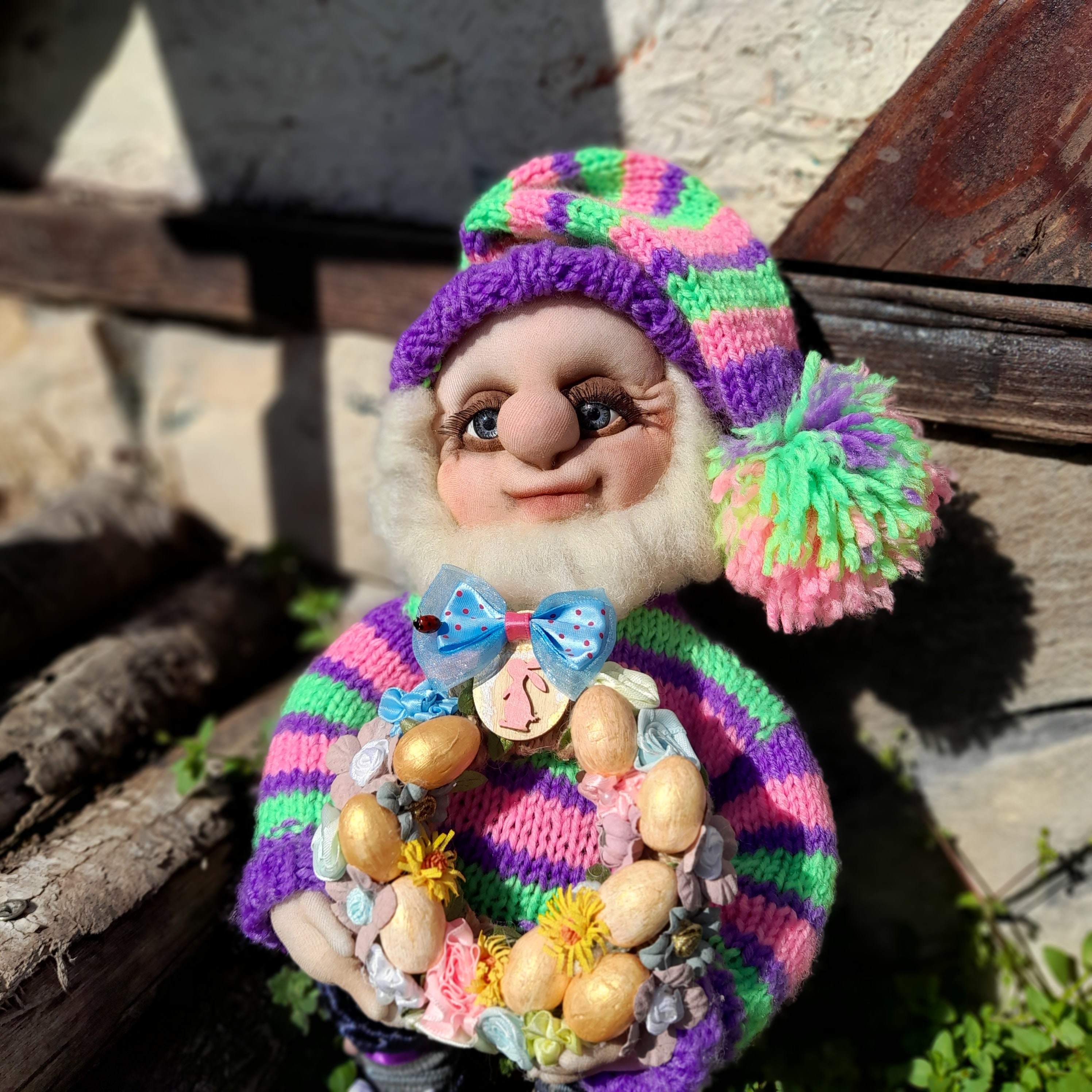 Easter gnome Handmade gnome Doll gnome Easter doll Easter wreath Easter eggs Author's doll OOAK Easter decor