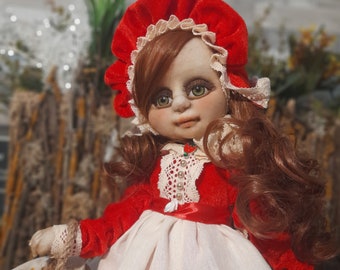 Muñeca de Caperucita Roja de 18 pulgadas, muñeca personalizada OOAK, muñeca de personaje de cuento de hadas con canasta, muñeca de niña, muñeca textil, muñeca coleccionable