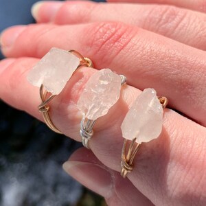 Raw Rose Quartz Crystal Ring, rough rose quartz chunk, stackable, stone of love, gift ideas, natural rose quartz jewelry, gift for her
