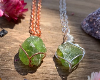 Small Raw Peridot Crystal Necklace, Prosperity Necklace, handmade, natural peridot jewelry, crystal for abundance, peridot pendant, gift