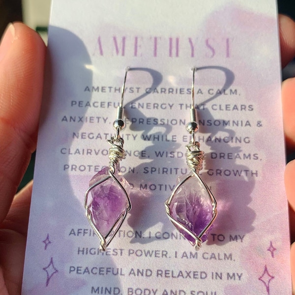 Raw Amethyst Drop Earrings, Small or Medium, Natural Crystal Earrings, Dangle Earrings, amethyst earrings, amethyst jewelry, gift for her