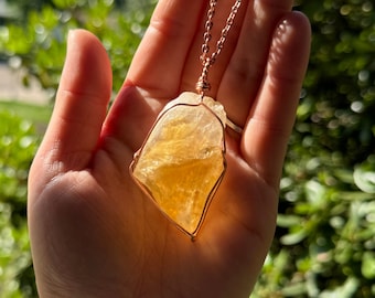 Large Raw Citrine Crystal Necklace, November Birthstone, Prosperity Necklace, Citrine Pendant, handmade Jewelry, natural citrine jewelry