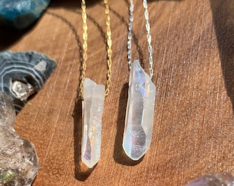 Angel Aura Quartz Crystal Layering Necklace, Dainty Angel Aura Quartz Necklace, Gift for her, Angel Aura Quartz Jewelry, Dainty Necklace