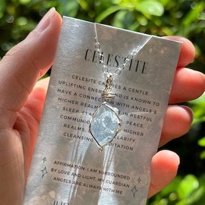 Raw Blue Celestite Crystal Necklace, Small Blue Celestite Pendant, natural Celestite, celestite pendant, celestite jewelry