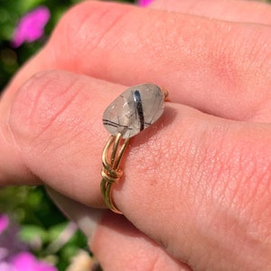Tourmaline Quartz Crystal Ring, Natural tourmalated Quartz, tourmaline ring, black Tourmaline jewelry, protection, Quartz ring