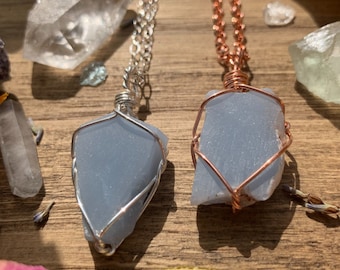Angelite Crystal Necklace, Premium Quality Angelite, handmade, natural angelite jewelry, angels, angelite pendant, gift for her, wire wrap