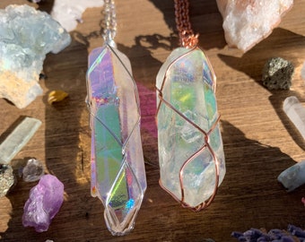 Angel Aura Quarzkristallhalskette, Engel Aura Quarzanhänger, Angel Aura Quarzschmuck, Geschenkideen, handgemacht, hohe Qualität