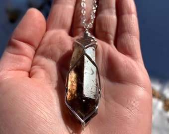 Long Smokey Quartz Pendant, Large Smokey Quartz Wand, High Quality, Protective Necklace, grounding stone, Gift for him, unique, birthday