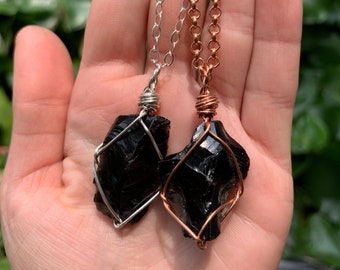 Black Obsidian Crystal Necklace, high quality, pure copper, natural stone, obsidian pendant, black obsidian jewelry, protection, gift ideas