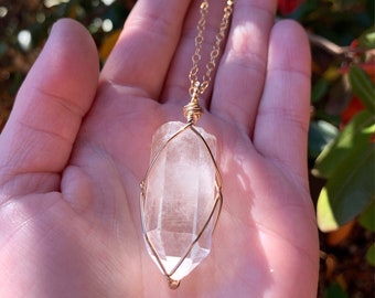 Large Clear Quartz Crystal Necklace, pure copper, clear quartz point, powerful stone, handmade, clear quartz pendant, quartz jewelry, gift