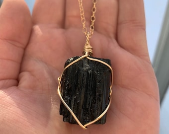 Black Tourmaline Crystal Necklace, High Quality Tourmaline, rough tourmaline, black tourmaline pendant, black tourmaline jewelry, gift