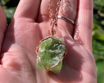 Natural Peridot Pendant Necklace, Heart Chakra Jewelry, August Birthstone