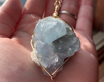 Celestite Crystal Geode Pendant, Large blue celestite necklace, Blue Celestine Pendant, celestite jewelry, Gift ideas, gift for her