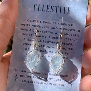 Raw Blue Celestite Earrings, Natural Crystal Earrings, pure copper, Dangle Crystal Earrings, celestite earrings, celestite jewelry, dangly