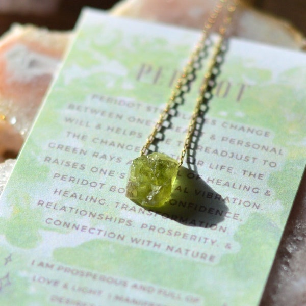 Raw Peridot Crystal Layering Necklace, Dainty Peridot Necklace, Gold, Gift for her, Healing Necklace, August Birthstone, Anniversary Gift