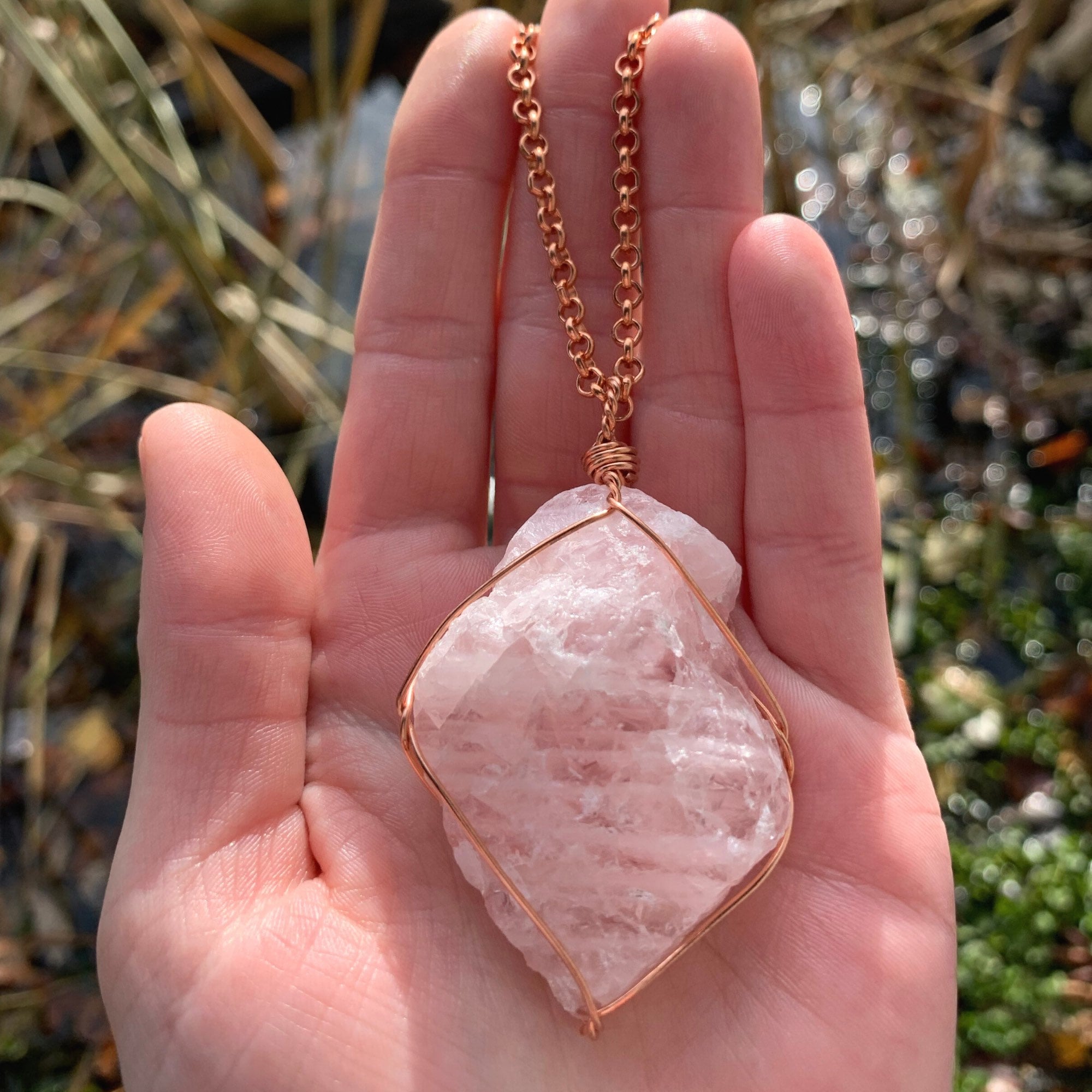 Rose quartz raw necklace discount